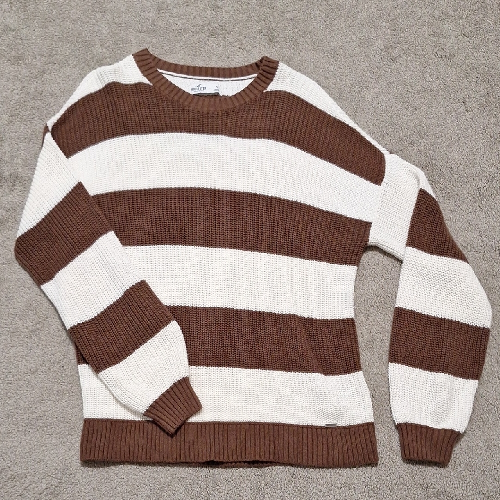 Hollister Brown and White Striped Sweater